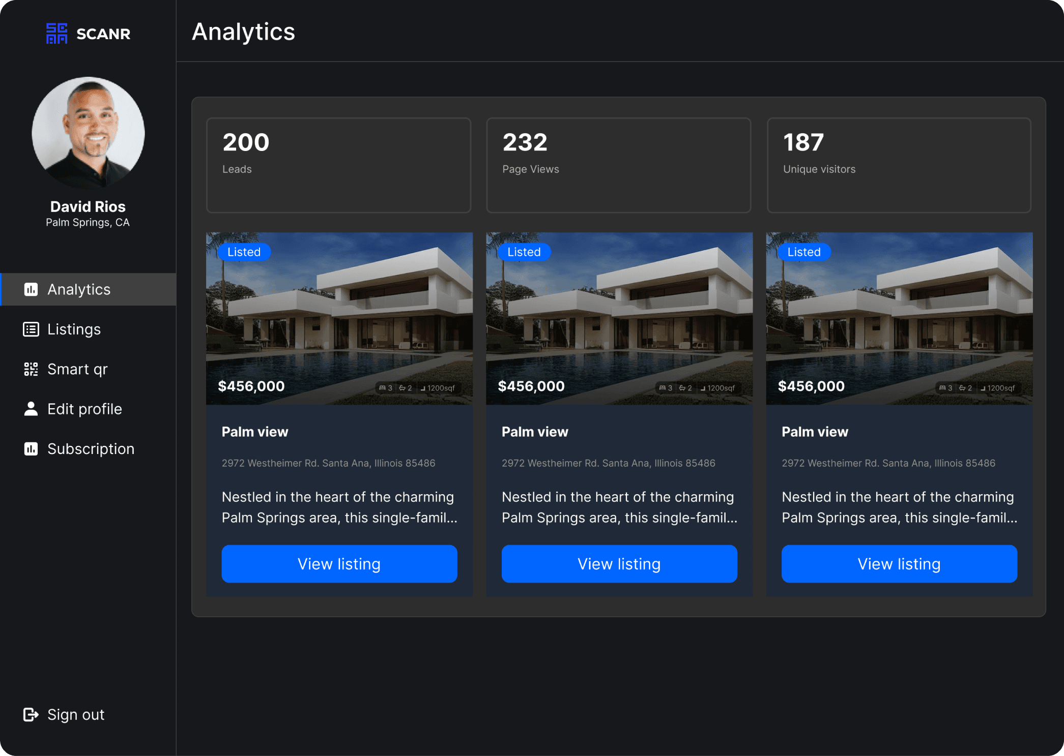 screenshot of analytics